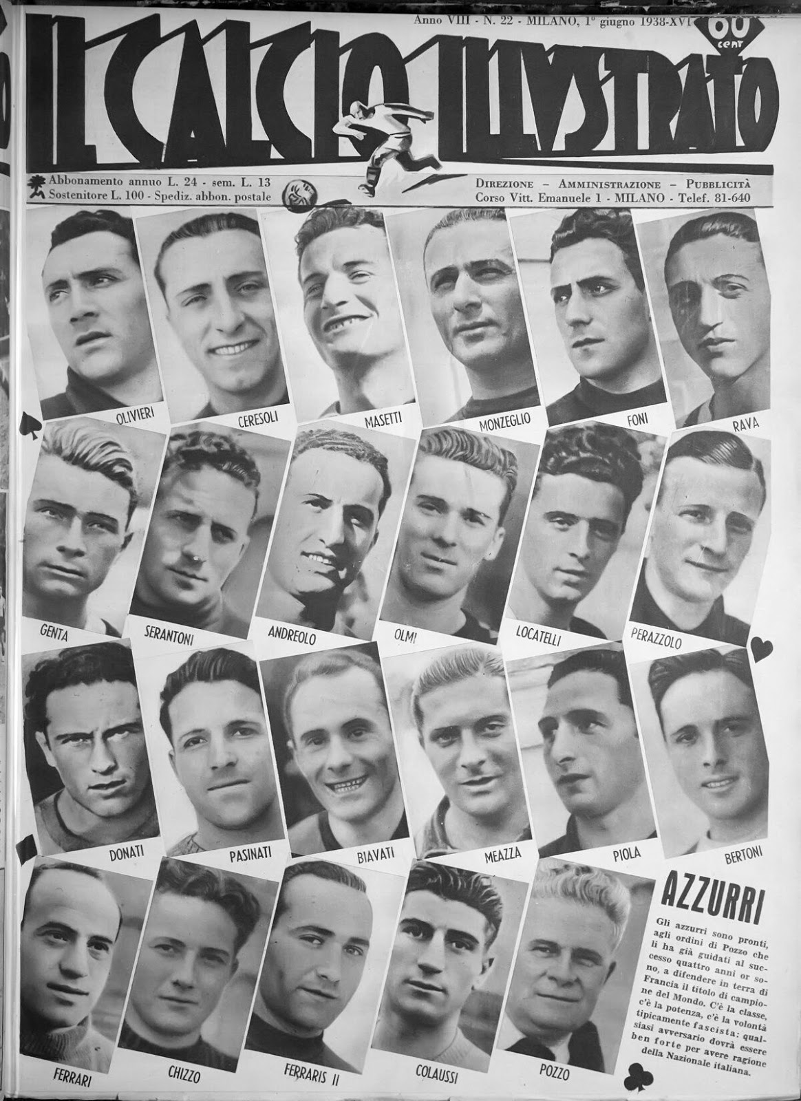 Calcio Illustrato, issue 22, June 1, 1938 (1)